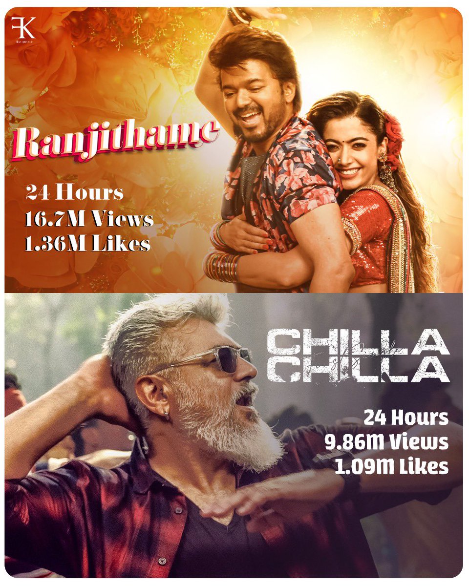 FilmyKollywud's tweet photo. #Varisu and #Thunivu First Single 24hrs stats : https://t.co/FGDVJKsjWi