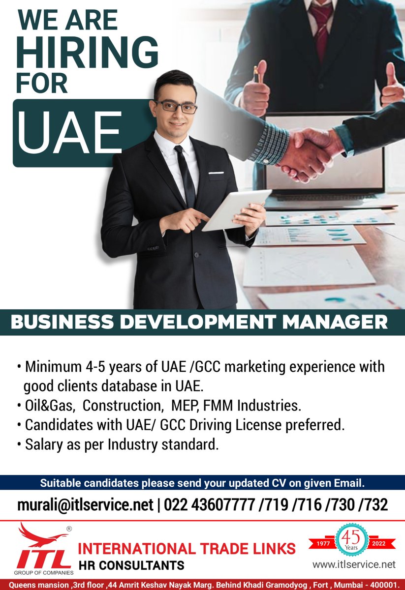 ItlJobs's tweet photo. JOB VACANCY FOR #uae 

CLICK ON LINK TO APPLY JOB > https://t.co/t4H7Iy9eMZ
Learn more :
https://t.co/L5a1jRLuOk

#bdm #bdmjobs #bde #busniessdevelopment #marketing #manager #manpower #recruitment #overseas #itl #uaebdm #uaejobs #newjob #recruitmentjobs #consultants #consultancy https://t.co/dwYLwLIikt