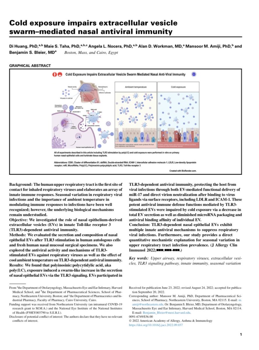 Esta respuesta protectora se inhibe en temperaturas más frías, lo que hace que sea más probable que ocurra una infección.

Aquí la publicación del Journal of Allergy and Clinical Immunology. 

reader.elsevier.com/reader/sd/pii/…
