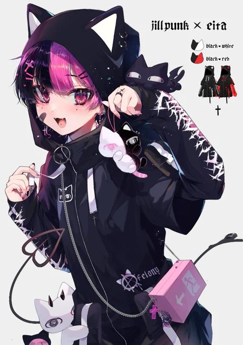 jillpunk×ゑいたこの度jillpunk( )さまとのコラボでお洋服をデザインしました!シンプルで猫耳がかわいいパーカーになっております赤と黒の2色です!何卒よろしくお願いします↓Amazon Link↓ 