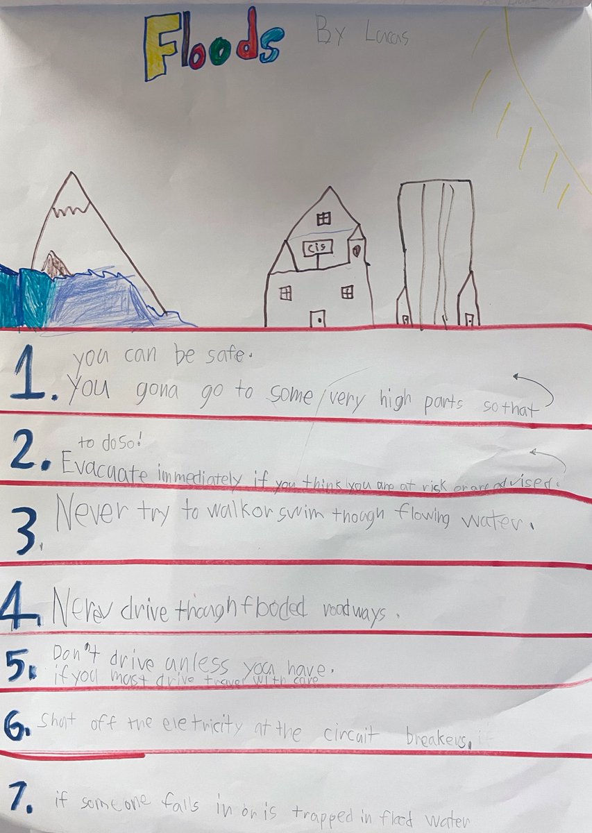MaffyOcleasa's tweet photo. After locating landforms and water forms on the map, Grade 2s used their knowledge of natural phenomena to predict disasters that might happen around the world &amp; created informational posters to share tips on preparing and being safe from disasters. 
#CISlearns @cisdragons https://t.co/JSu6Tt0xi8