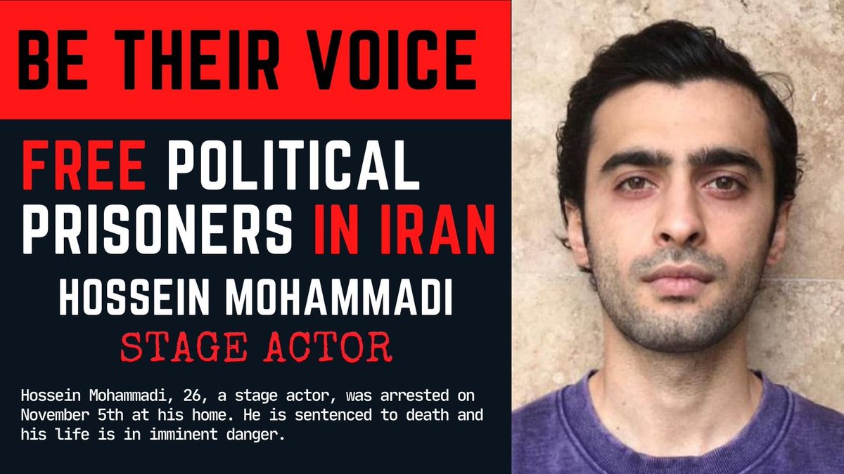 #HosseinMohammadi, 26, a stage actor, was arrested on November 5th at his home. He is sentenced to death and his life is in imminent danger. #حسین_محمدی #MahsaAmini #IranianRevolution2022 #IranProtests #SayTheirNames #StopExecutionInIran