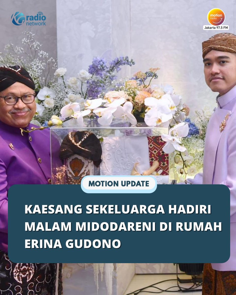 MOTION975FM's tweet image. Acara Malam Midodareni telah dilaksanakan di rumah mempelai wanita, Erina Gudono, di Yogyakarta, Jumat (9/12/22) 🤩

Dalam acara ini, kedua keluarga dari calon mempelai berkenalan secara lebih intim. Keliatan serasi banget ya pakai seragam warna lilac 😍

📷 Rusman

#MotionUpdate