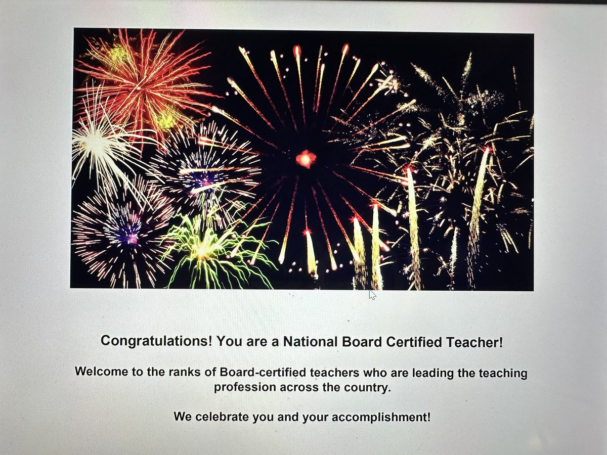 After completing the portfolio last school year, I found out today that I successful passed the National Board Certification! #nbct 
<a href="/cornwallcsd/">Cornwall CSD</a> <a href="/ChsPiazza/">CHSPiazza</a>