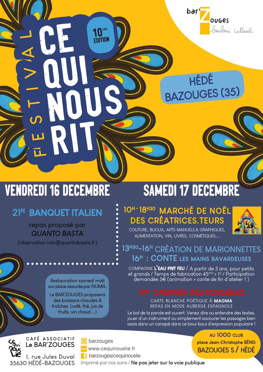 #CeQuiNousRit fete sa 10eme bougie le WE prochain !
Réservez vite votre place pour le banquet Italien (email a info@quantobasta.fr), il n’y aura pas de place pour tout le monde !