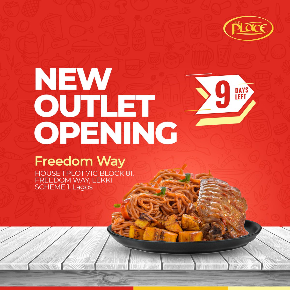 ThePlaceFoodNG's tweet photo. Only 9 days left to our grand opening.
House 1 Plot 71G, Block 81 Freedom way, Lekki, Lagos.
Count down to Monday 19th December, 2022
#ThePlaceAtFreedomWay
#ThePlaceToBe #ThePlaceRestaurant
#GrandOpening #newoutlet https://t.co/UcUcbTU2eI