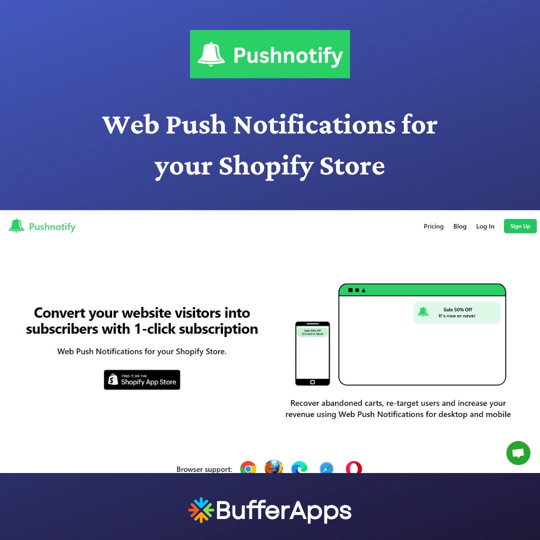 bufferapps's tweet image. 𝐍𝐞𝐰𝐥𝐲 𝐋𝐚𝐮𝐧𝐜𝐡𝐞𝐝⬇️⬇️
Pushnotify: Web Push Notifications for Shopify store

𝐄𝐱𝐩𝐫𝐞𝐬𝐬 𝐲𝐨𝐮𝐫 𝐎𝐩𝐢𝐧𝐢𝐨𝐧👉👉bufferapps.com/beta-listing/p…

𝐉𝐨𝐢𝐧 𝐁𝐞𝐭𝐚 𝐋𝐚𝐮𝐧𝐜𝐡👉bufferapps.com

#SaaS #bufferapps #Pushnotify #betalaunch #pushnotification #shopify