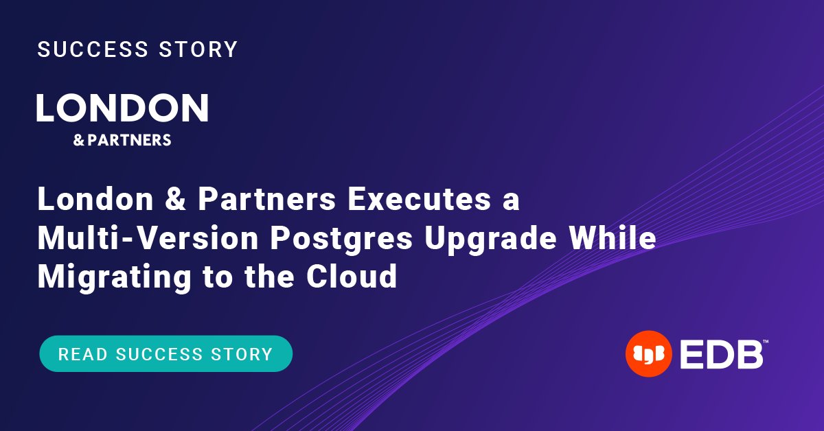 MrCloudPM's tweet photo. Learn how @EDBPostgres helps @LondonPartners support the complex search behaviors of more than 2 million visitors to their website 👉 https://t.co/8iRJsG4CPE 

#Postgres #Database #Tech #PostgreSQL #PowerToPostgres https://t.co/d8R7BcaM7v