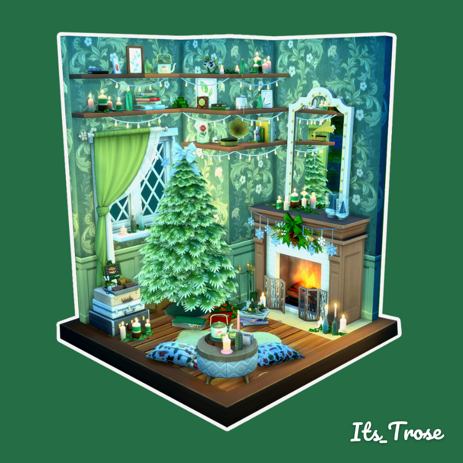 Thought I'd give <a href="/KawaiiFoxita/">Kawaii | Gemma 🍂🍁</a> &amp; <a href="/HumansOfTheSims/">#HOTSC</a>'s room challenge a go #kawaiiholidaynook 

This room is set on Winterfest eve eating smores, listening to festive tunes and getting excited &amp; cosy around the tree🎄

#ShowUsYourBuilds #TheSims4