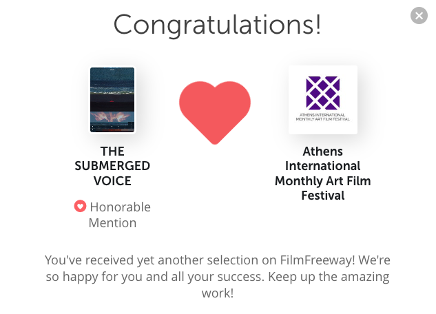 Artebaltasar's tweet photo. The Submerged Voice Honorable Mention at the AIMAFF. A great joy. Thank you so much. https://t.co/BdRg8Jz0LS
