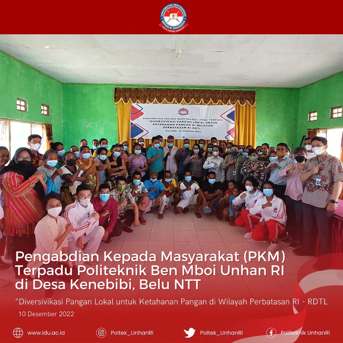 Poltek_UnhanRI's tweet photo. Sabtu 10 Desember 2022 bertempat di Desa Kenebibi, Dosen dan Kadet Mahasiswa Politeknik Ben Mboi Unhan RI melaksanakan Kegiatan Pengabdian Kepada Masyarakat (PKM) Terpadu dengan Tema “Diversifikasi Pangan Lokal untuk Ketahanan Pangan di Wilayah RI-RDTL https://t.co/bSFgMH2Dra