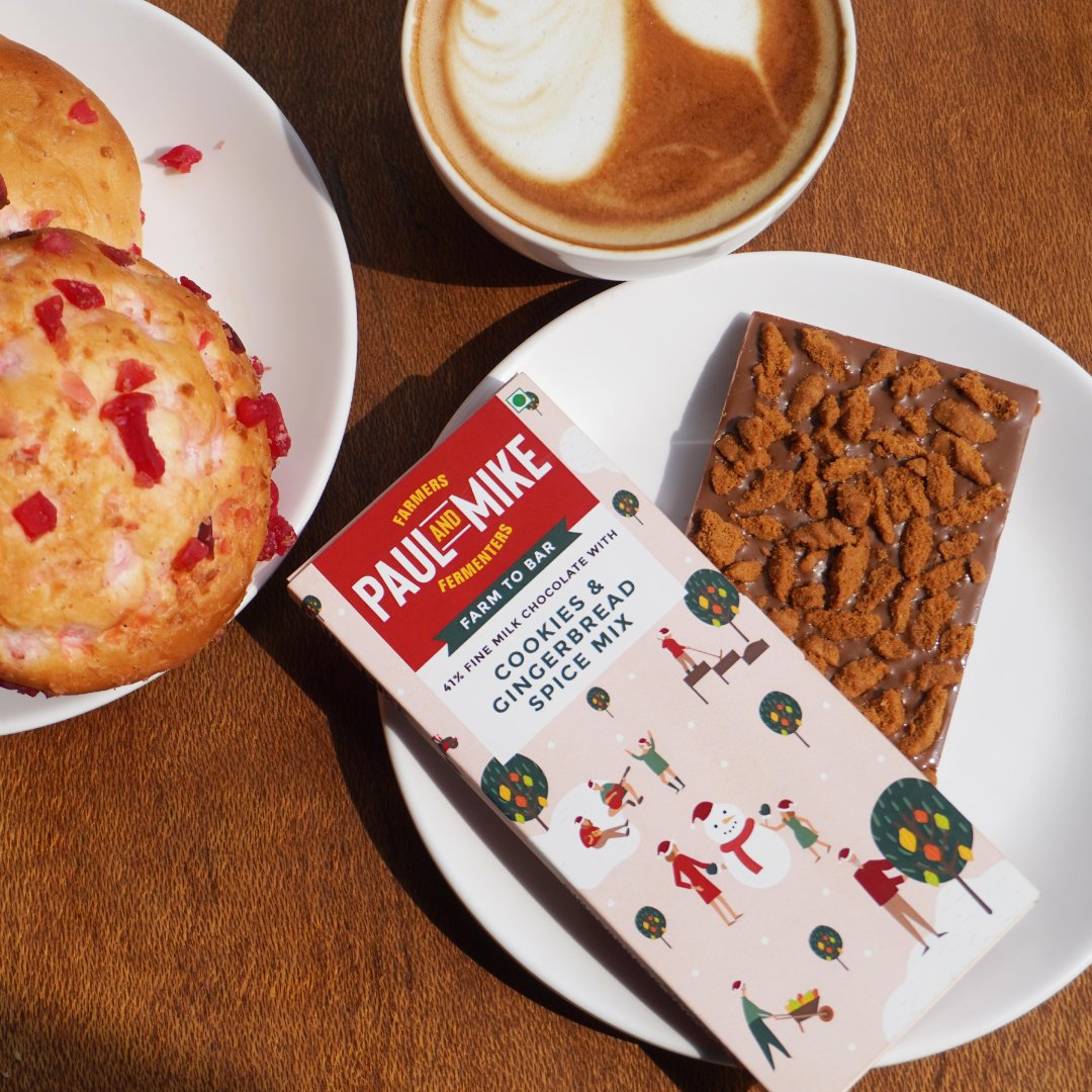 Christmas comes early! Like a warm cuddle on a cold winter night, Gingerbread Spice and Cookies is a match made in heaven. Combined with our classic 41% Fine Milk Chocolate, this fusion is a recipe for pure holiday jubilation. Order now at paulandmike.co