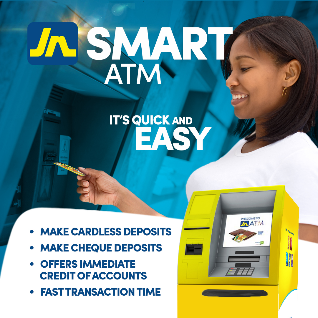 jnbanklimited's tweet photo. The JN Smart ATM is quick and easy to use! With so many transaction options available, you will be able to do your banking all in one place! Have your life transformed today! #JNBank #SmartATM https://t.co/9AhPsqjxGy