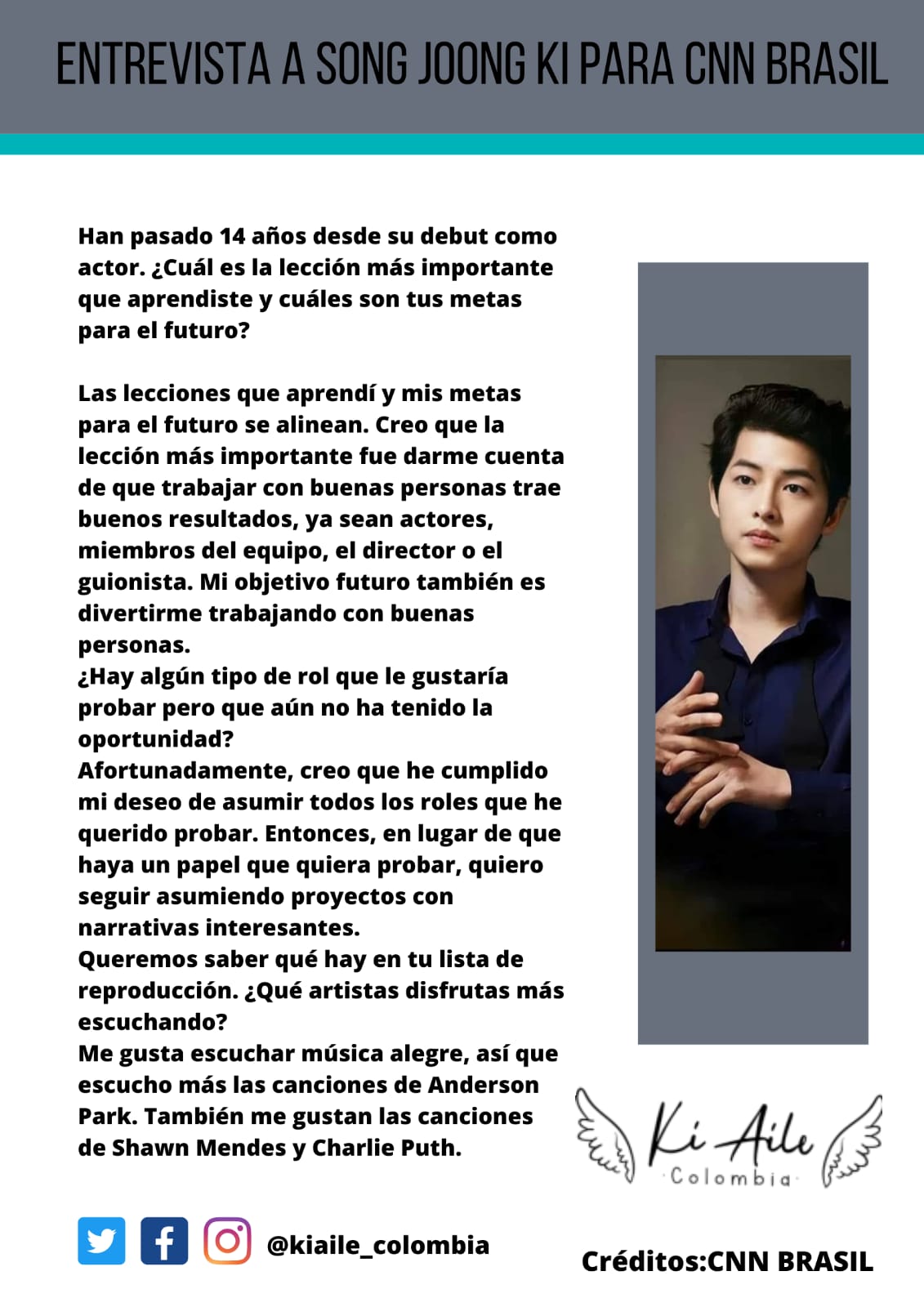 Song Joong Ki, ator de “Renascendo Rico”, manda recado aos fãs