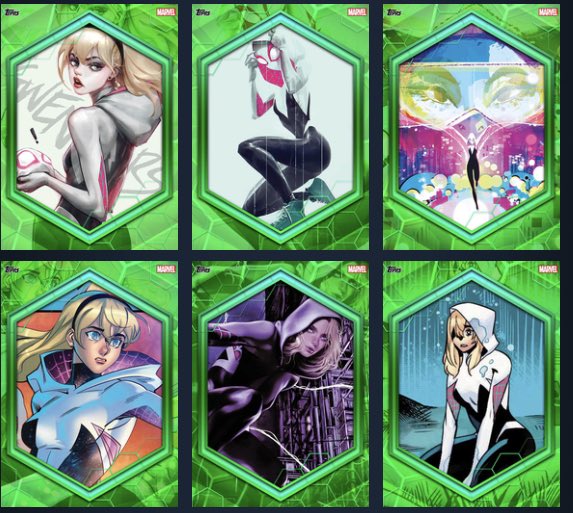 itztommieboy's tweet image. 3 random winners will win 2 cards each from Topps Marvel 2022 The One, The Only, Spider-Gwen Green (Uncommon) collection.  To enter, leave your IGN with your reply.