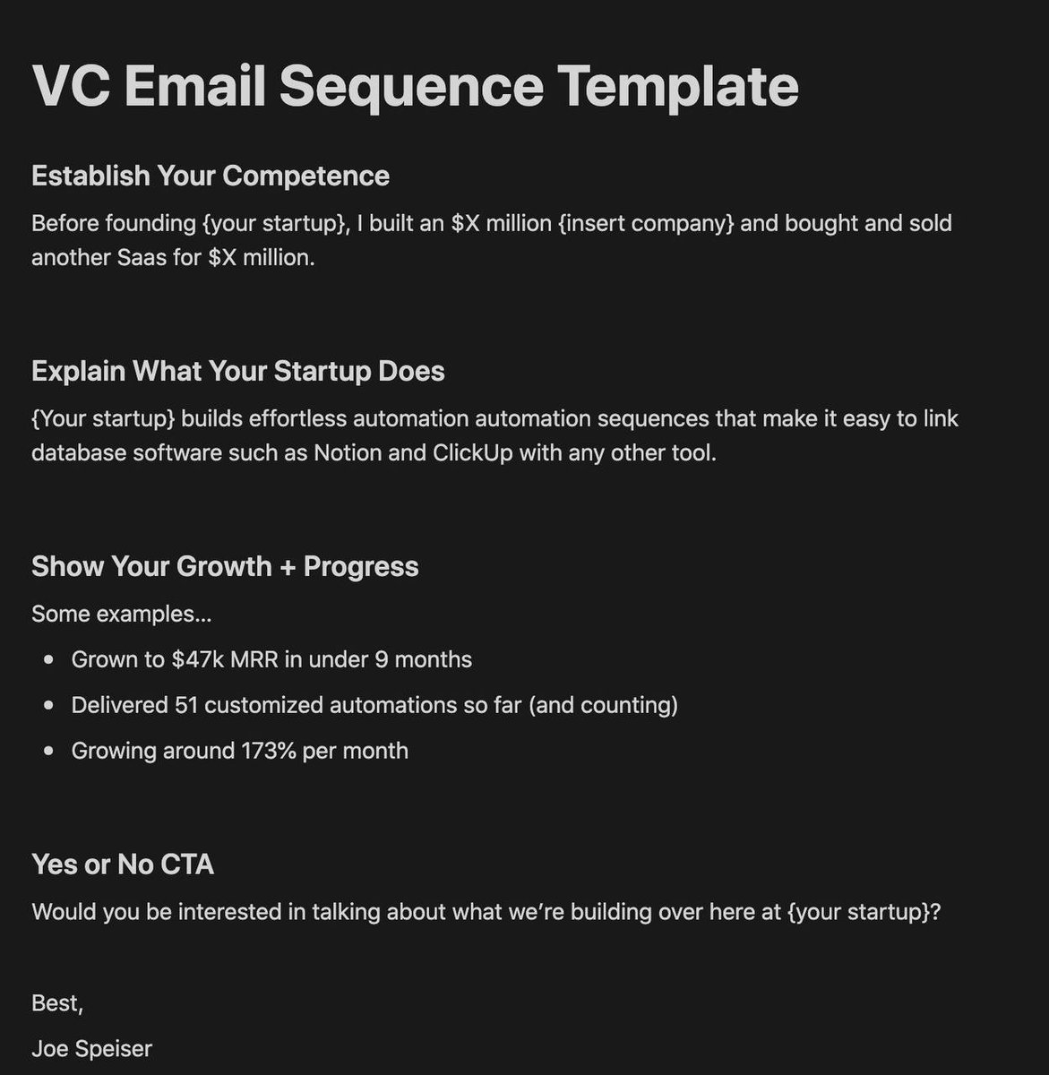 Very Solus Email Example I’ve raised over $10m with JUST cold email. It’s not easy, but you can ...