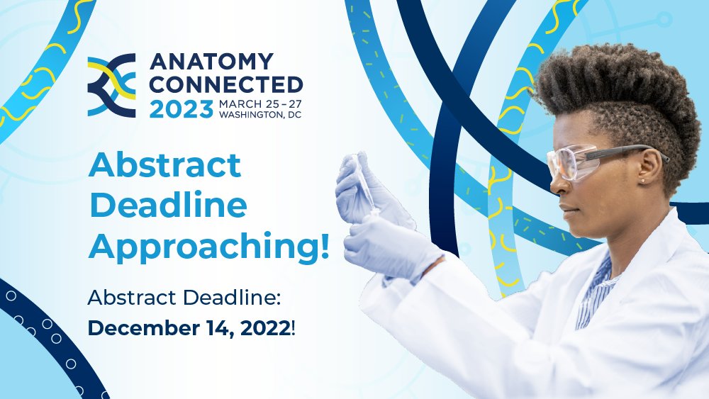 Have you submitted your abstract for #Anatomy23 yet? 

The deadline is Dec. 14! 

Submit your abstract here: ow.ly/Yms850LYW4t

#AnatomyConnected23 #AnatomyConnected2023 #Anatomy