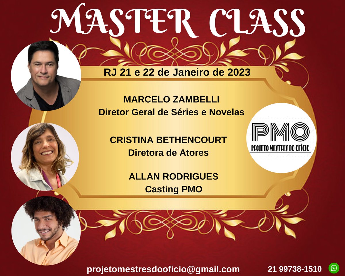RodriProducoes's tweet photo. ÚLTIMAS 02 VAGAS!🎭🎬🎥
MASTER CLASS - PMO - PROJETO MESTRES DO OFICIO

🎥 MATRICULE-SE JÁ
✨info: what
21 99738-1510
21 99461-3378
projetomestresdooficio@gmail.com.
✨🎭🎬🎥🎭🎬🎥✨ 🎭 https://t.co/AIN3dCIqt9