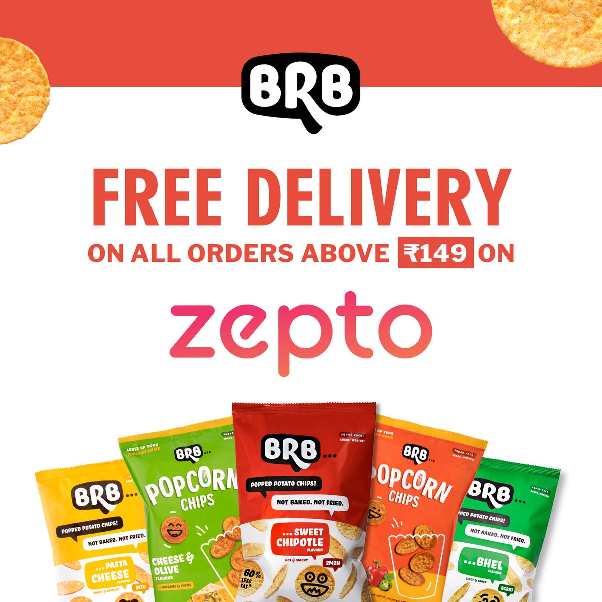 Feel_Like_BRB's tweet photo. BRB squad listen up 🗞️ Your fave #PoppedChips and #PopcornChips are available on @zeptonow with free delivery on all orders above Rs. 149 👀 Stock up on your stash now ⚡ https://t.co/cukssKMp8A