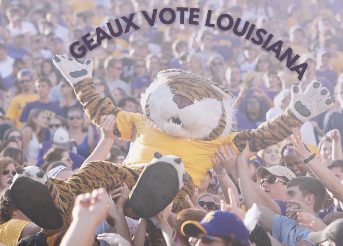 GeauxVoteLSU's tweet photo. It’s Election Day! 
Polls are open from 7am to 8pm
https://t.co/fy3CGtnkDR https://t.co/l9jx4LbXhp