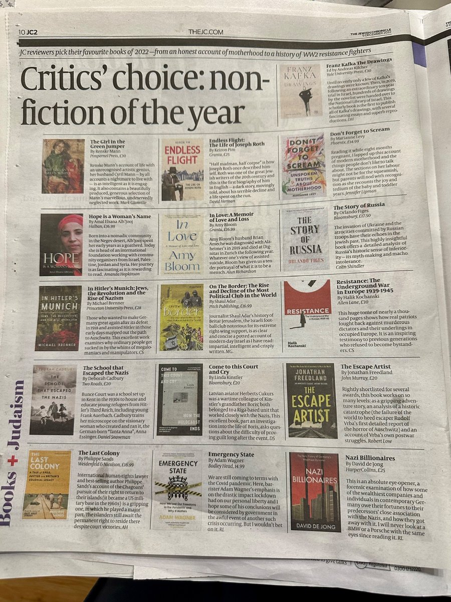 AdamWagner1's tweet image. Thanks to @JewishChron for making #EmergencyState on of its non-fiction books of the year! And fabulous company to be in