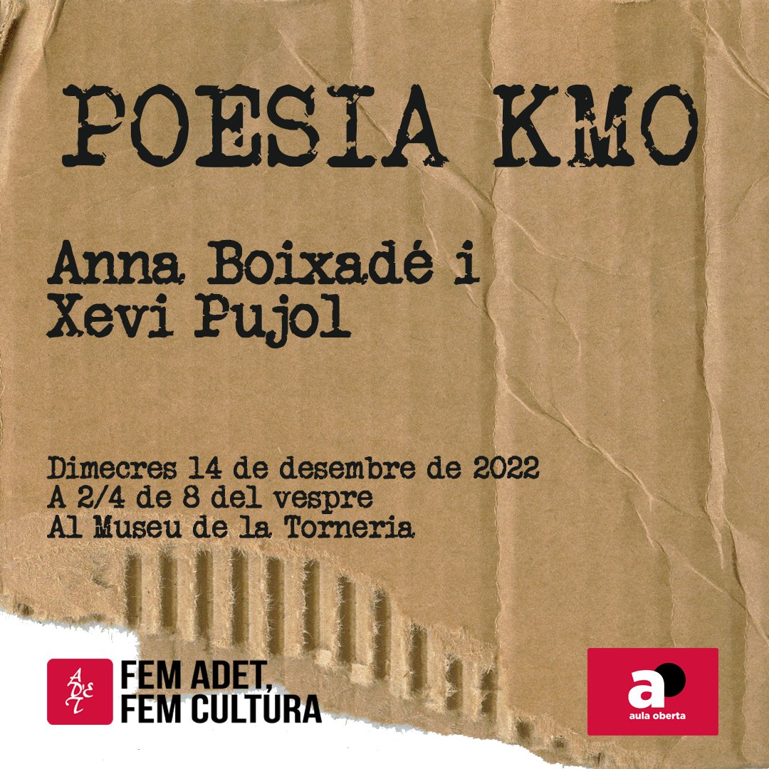 adetcultura's tweet photo. 🪶 Dimecres 14 de desembre arriba la segona sessió de Poesia Km0, l'espai monogràfic del cicle Aula Oberta de l'ADET. A 2/4 de 8 del vespre al Museu de la Torneria, amb els poetes Anna Boixadé, de Sant Vicenç, i Xevi Pujol, de Vic. #FemAdetFemCultura https://t.co/jsC5Ty68L8