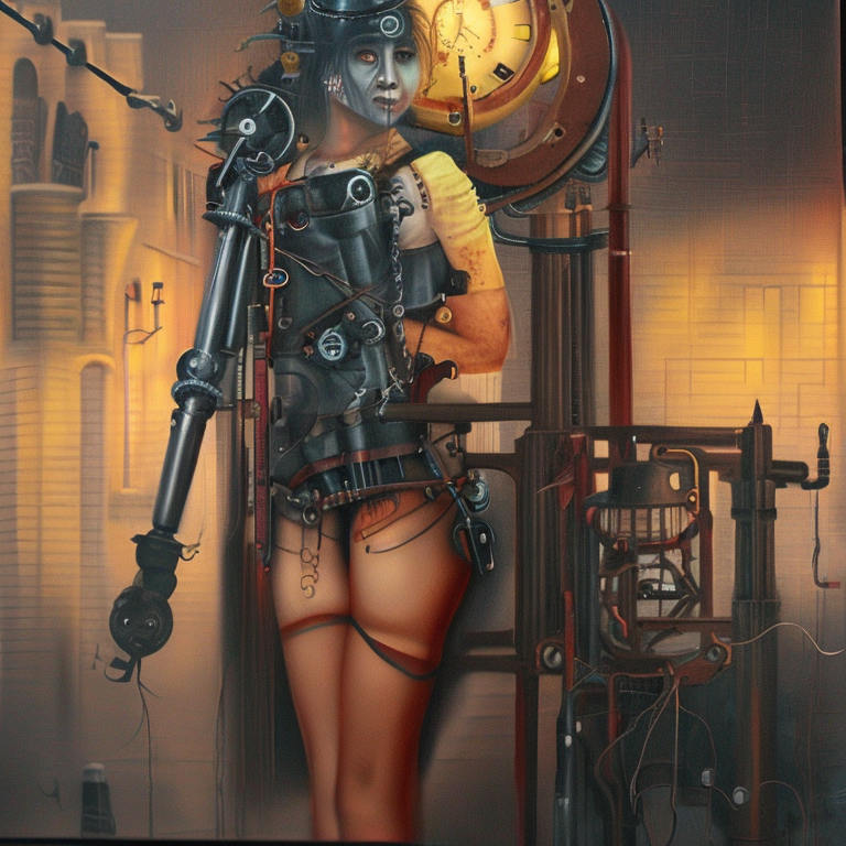 CREAIT_OFFICIAL's tweet photo. Gothic steampunk girl with a mechanical arm, steampunk city, night time setting, hyperrealistic painting, #Gothic #steampunk #mechanical_arm #steampunk_city #night_time #hyperrealistic_painting #aiart #aigeneratedart https://t.co/zKxTI7IkJL