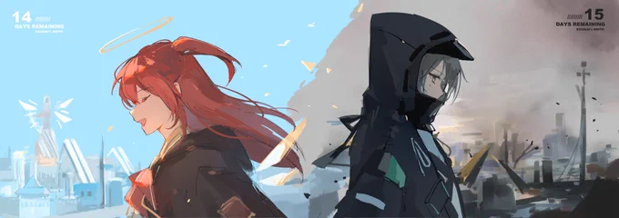 #アークナイツ  #エクシア エクシア誕生日あと16日-15日のイラストいつか出会いの天使と悪霊 