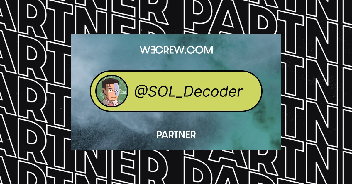 W3CREW (@w3crewsol) on Twitter photo We are very excited to announce a partnership with <a href="/SOL_Decoder/">SOL Decoder</a> 🤝
Sol Decoders' tools shall further enhance <a href="/CosmicCrewSOL/">Cosmic Crew</a>'s community💫 We are very excited to announce a partnership with <a href="/SOL_Decoder/">SOL Decoder</a> 🤝
Sol Decoders' tools shall further enhance <a href="/CosmicCrewSOL/">Cosmic Crew</a>'s community💫