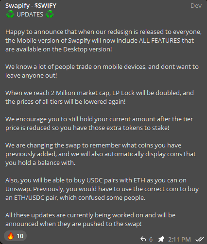 SwapifySwap's tweet photo. $SWIFY Updates that are coming very soon! https://t.co/ZaQC3ggUoI