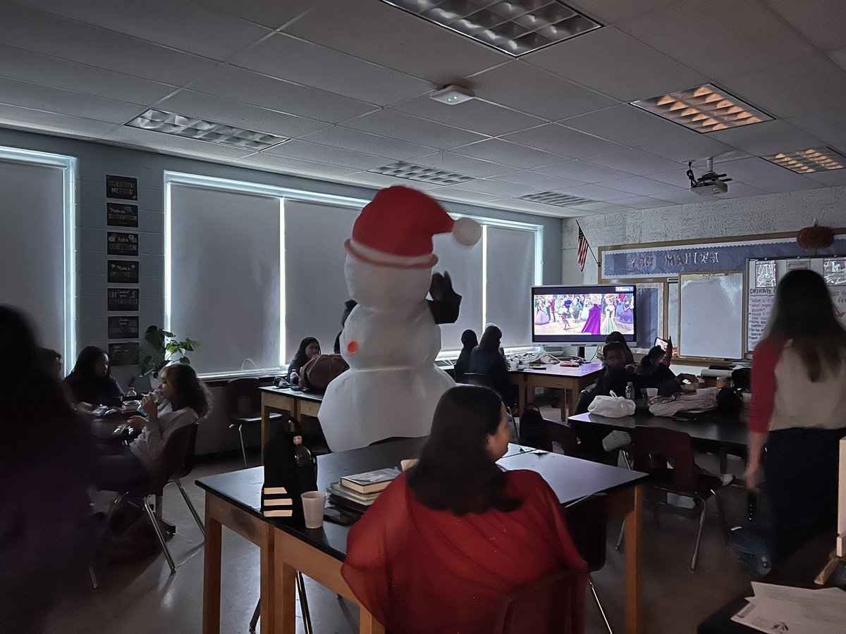Ms_A_Matthew's tweet photo. Movie afternoon for our students yesterday was a success! We even got a surprise visit from a snowman ⛄️ #OASBrave https://t.co/2UEDmVsSwQ
