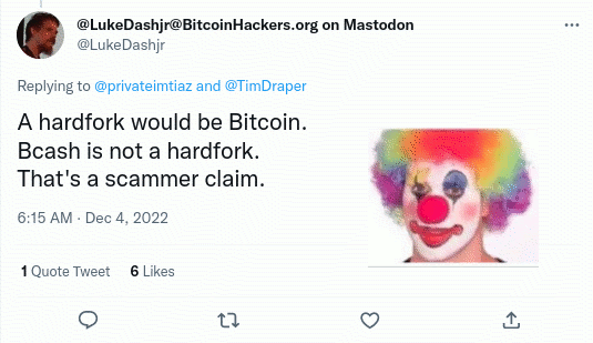 btcfork's tweet photo. Below asinine statement is from a co-founder of Blockstream, who got paid to make BTC less usable as p2p cash and implemented a centralizing "soft forks only" upgrade policy to cement the position of control of his company and its funders.
#UseBitcoinCash #ItWorks #BitcoinIsCash https://t.co/E5jsWJ15TG
