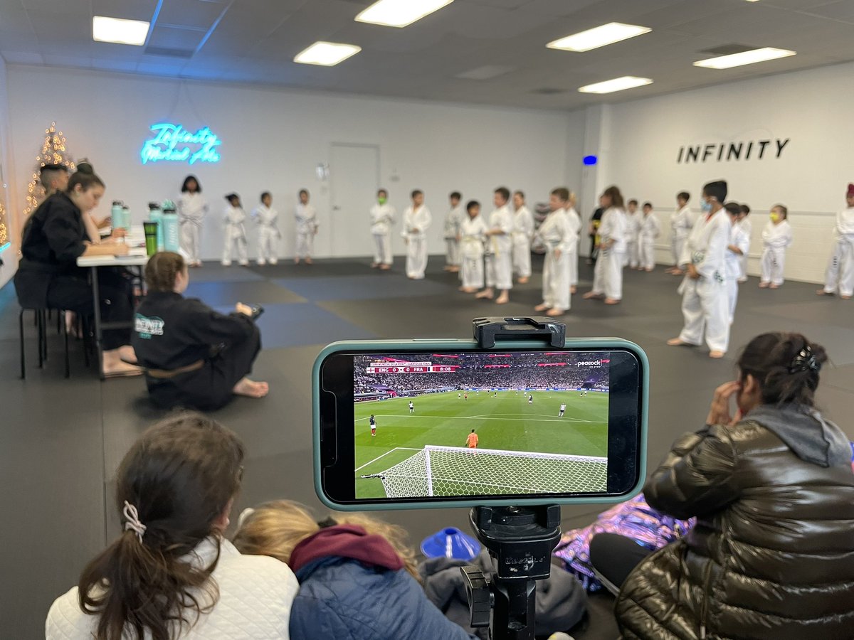 When your daughter has her martial arts belt test, but the World Cup game is on… #WorldCup2022
