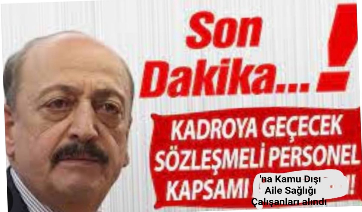 Sayın Bakanım <a href="/vedatbilgn/">Vedat Bilgin</a> 
3600 Kamu Dışı Aile Sağlığı Çalışanı Hemşire Ebe ve acil tıp teknisyenleri olarak teşekkür ediyoruz. <a href="/RTErdogan/">Recep Tayyip Erdoğan</a> <a href="/drfahrettinkoca/">Dr. Fahrettin Koca</a> <a href="/DrRecepAkdag/">Recep Akdağ</a>