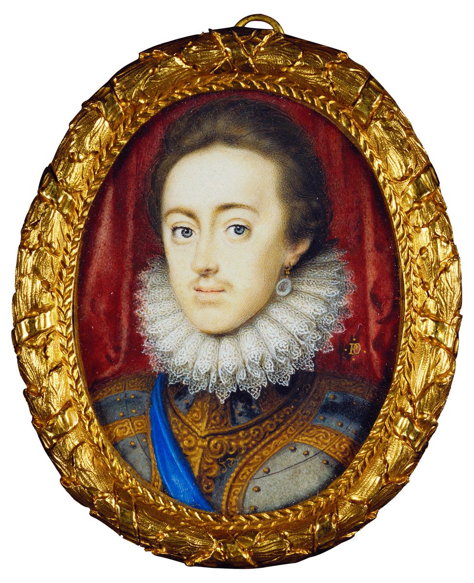 brown_bookshelf's tweet photo. This #portraitminiature of #CharlesI as a stylish young Prince of Wales by Peter Oliver evokes his courtship with Henrietta Maria of France. He sent her one very like this before they met, and she treasured it her whole life. #Stuart https://t.co/WPF7bHbF7Y