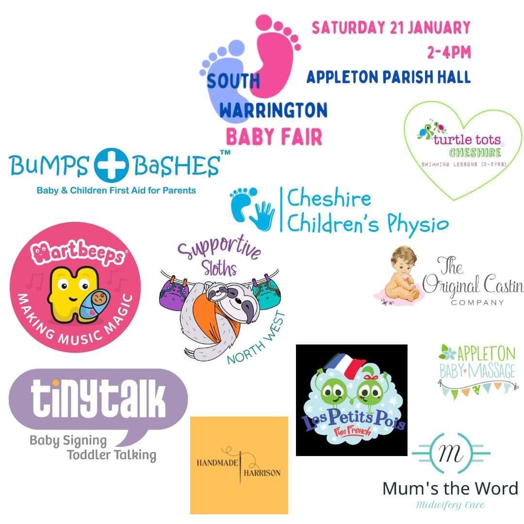 Just some of the fantastic local businesses that are joining us for our #southwarringtonbabyfair Sat 21 Jan 2-4pm at Appleton Parish Hall. More businesses joining us will be announced soon.Having a #baby or #newparent? Join us. FREE ENTRY. #Warrington #newfamily