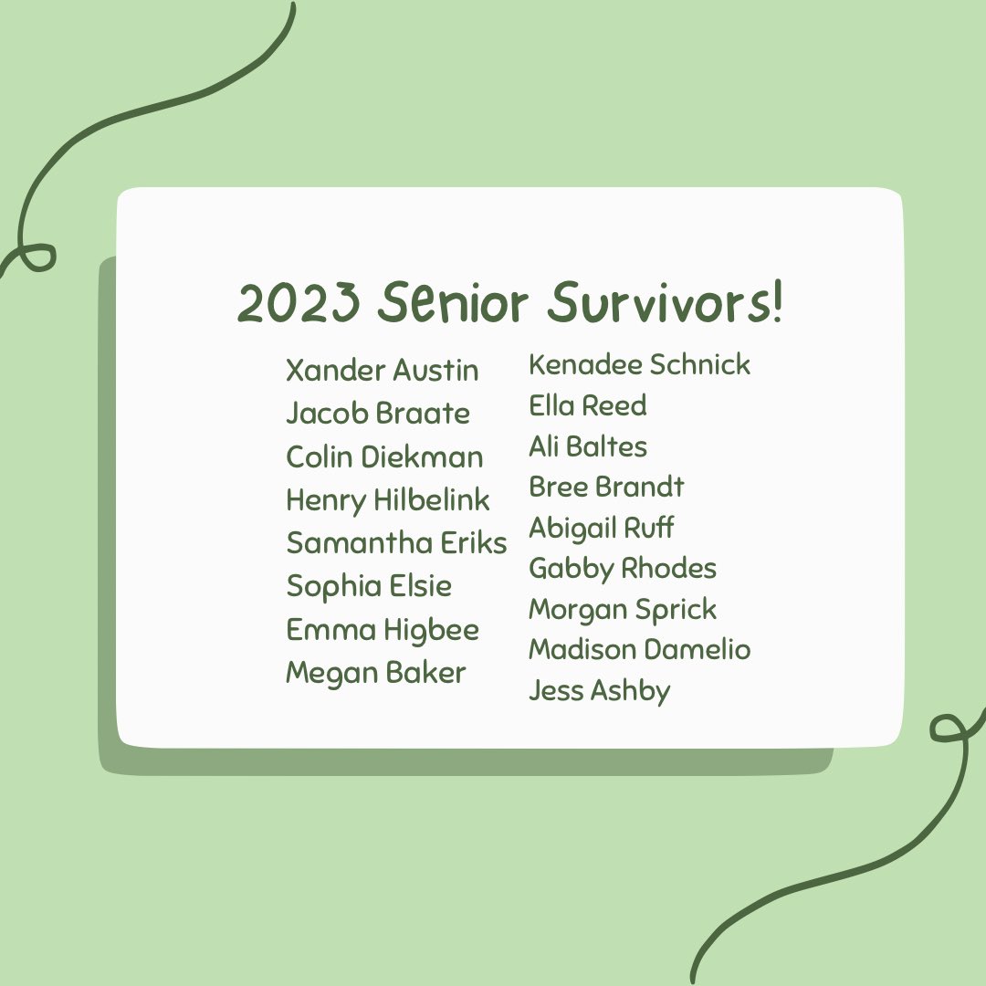 Congratulations to all of this years senior survivors! 🎉