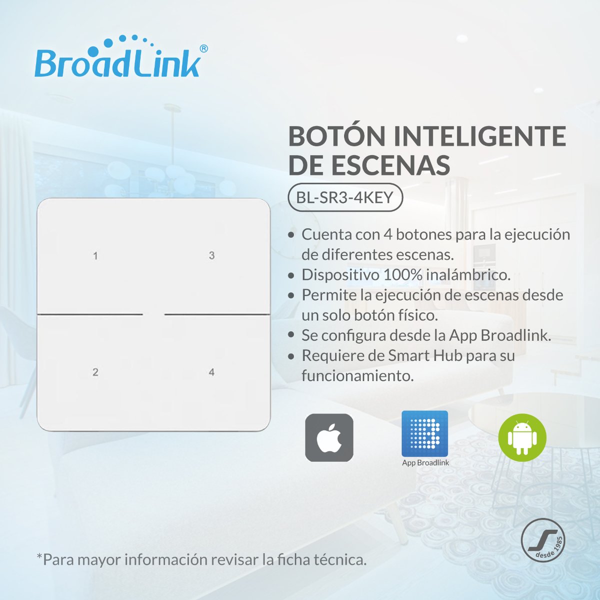 SegoSeguridad's tweet photo. Botón Inteligente de Escenas | BL-SR3-4KEY de Broadlink
✅ Cómpralo en: https://t.co/TxHEPwIgjF
▪️ Batería reemplazable con notificación de batería baja.
☑️ Únete como Distribuidor: https://t.co/khlPPfqeNd
#broadlink #familiasego https://t.co/Le7B5oytBC