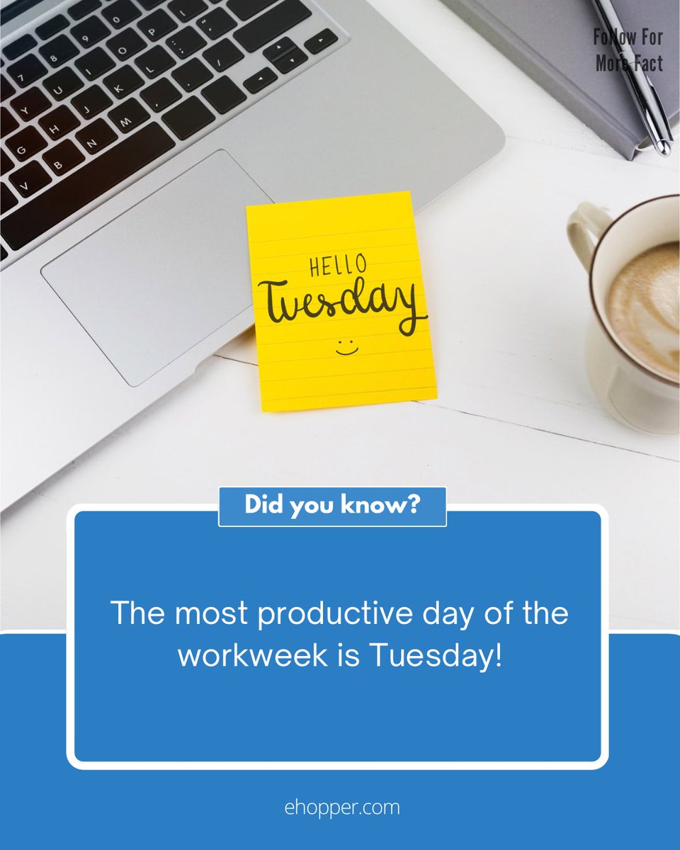 Business Facts:The most productive day of the workweek is Tuesday! #facts #ehopper #business