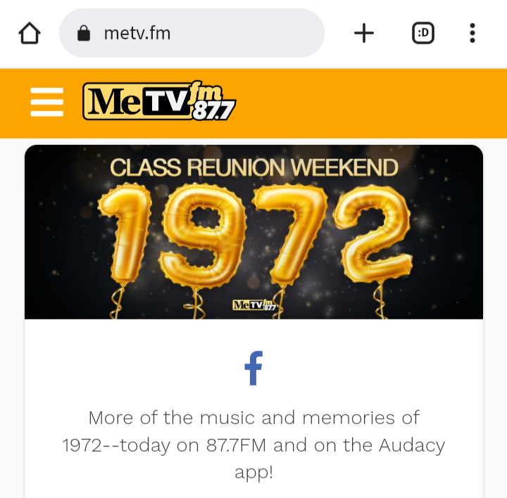 VenusInMomJeans's tweet photo. Class Reunion Weekend, 50th Year Anniversary, #ClassOf1972👩🏽‍🎓👨🏻‍🎓👩🏼‍🎓Timeless and memorable music and mileposts of 1972. Listen to it all weekend on:

-87.7FM @MeTVFM Chicago

-Audacy app search for MeTVFM

- https://t.co/fBT7nllHq6 click Listen Live

-Google/Alexa:"Play Me TV FM" https://t.co/urp9YpauDp