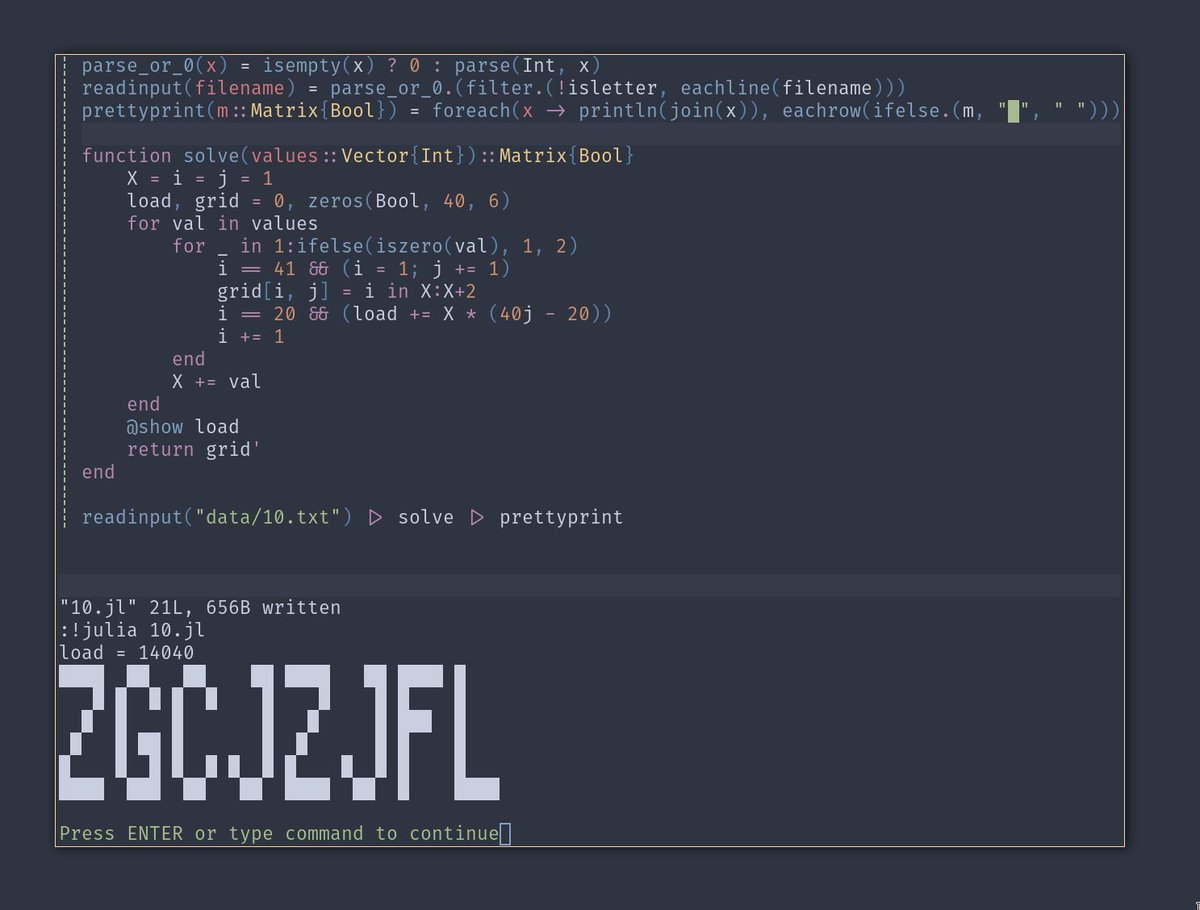 rawlexander's tweet image. Day 10
hihi
#AdventOfCode2022  #julialang