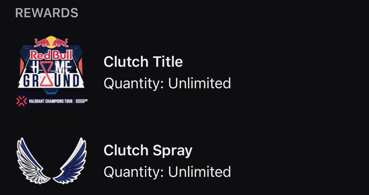VALORANTLeaksEN's tweet photo. DROPS ENABLED! | #VALORANT 

Go to a participating live channel, including /Red Bull, /RedBullTR, and /RedBullJP

• 10 -11 Dec • Watch for 45 minutes and claim the reward Clutch Title

• 11 - 12 Dec • Watch for 45 minutes and claim the reward Clutch Spray https://t.co/V8mXMqCgDG
