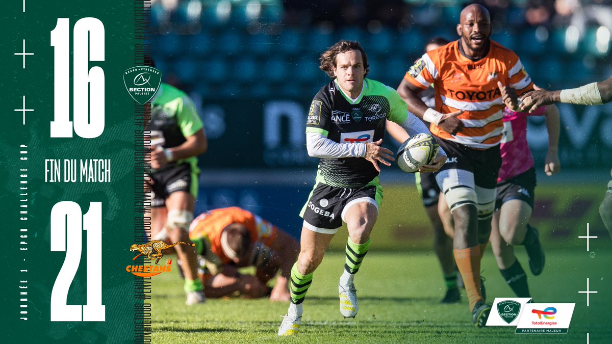 SectionPaloise's tweet photo. Malgré leur engagement, nos Vert et Blanc s'inclinent face aux Cheetahs.
#PAUCHE #ChallengeCupRugby #HonhaSection https://t.co/IiwN53JebI