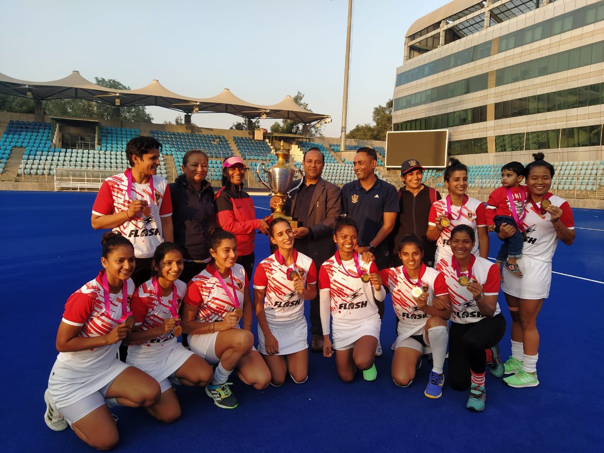 RailMinIndia's tweet photo. Strokes of triumph! 🏑🏆

A jubilant spree continues as Indian Railways’ Women’s Hockey team won the First Senior Women Nehru Cup tournament-2022 held at New Delhi. IR beat Pritam Siwach Academy (PSA) by 2:1 and won the prestigious tournament. https://t.co/Ge0Vo8N9O2