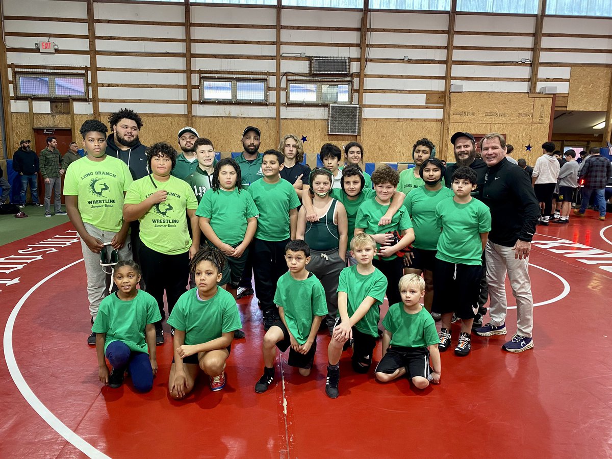 LBMSwrestling's tweet photo. After 3 long years, the LB Recreation Wrestling Team made a triumphant return to the mats!  Let’s GOOO!  #trusttheprocess @visitlongbranch @Billythekid174 @coachdcornell @jcgeorge27 https://t.co/kQ8yZ8hdsd
