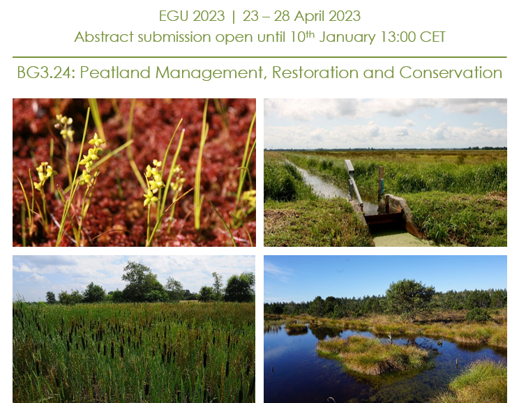 The deadline for #EGU2023 is not too far away! If you work on #peatland management, #restoration or #conservation, our session could be the one for you: meetingorganizer.copernicus.org/EGU23/session/…
CU online or in Vienna! Hanna, Franziska (@TannebergerF ), Sue (@SueSep5) and Bärbel (@ThuenenPeat)