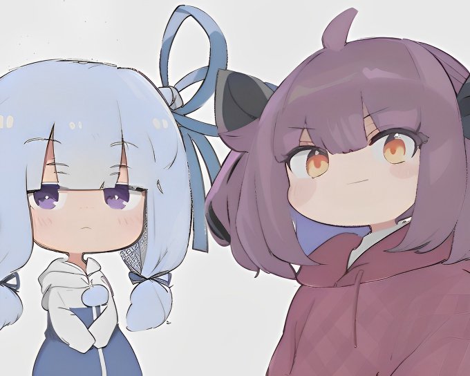 見てくれよ、AIが描いた葵ちゃんときりたんめっちゃ可愛いぞ(私の絵を取り込み続けて出来た)#東北きりたん #琴葉葵 #琴葉姉妹 