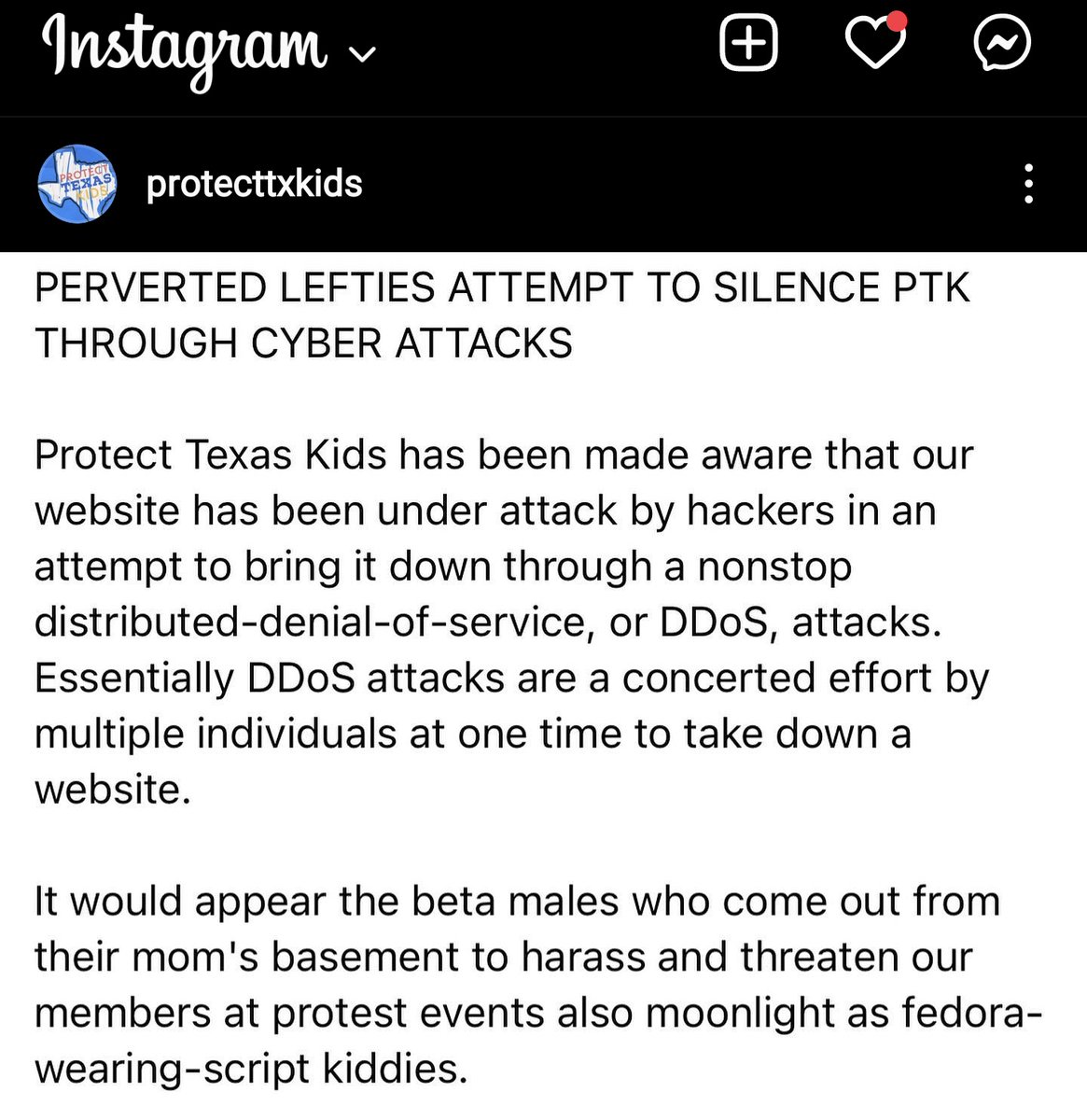 stevanzetti's tweet photo. It appears that the website of anti-LGBTQ group Protect Texas Kids, whose leader has called for the "rounding up" of LGBTQ people, is temporarily down — allegedly due to a DDoS attack meant to knock the website down. https://t.co/6hlHAdemh3