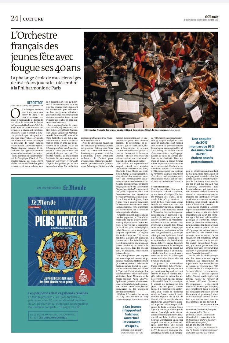 Demain tous à la <a href="/philharmonie/">Philharmonie de Paris</a> pour écouter <a href="/orchestreOFJ/">Orchestre Français des Jeunes</a> ! 
👉🏻 Table ronde à 14:30 avec Christian Merlin <a href="/Le_Figaro/">Le Figaro</a> et le musicologue Tristan Labouret
👉🏻 16:00 Grand concert avec <a href="/LaGarnier973/">Marie-Laure Garnier</a> Marie-Laure Garnier 🤩