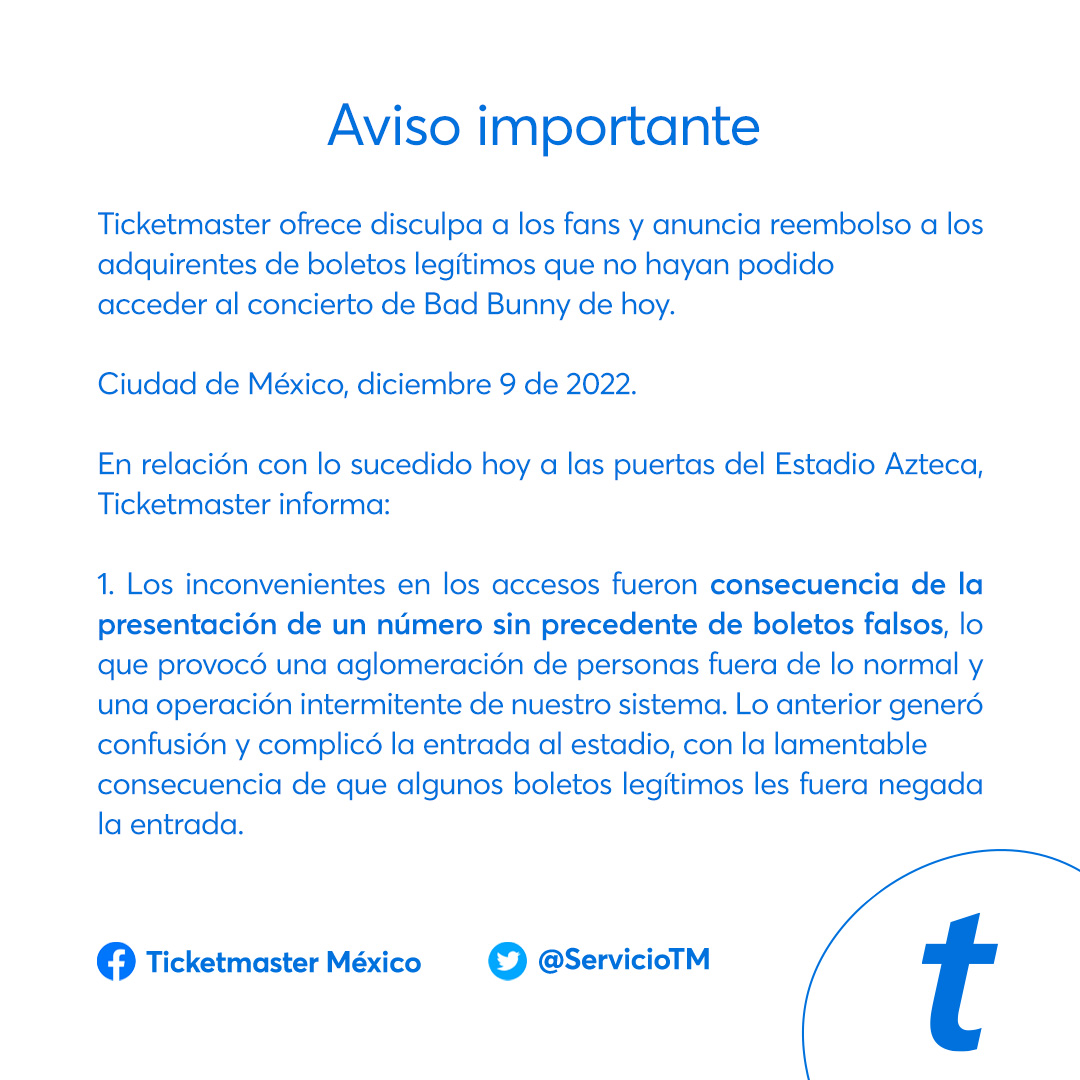 ¿Por qué es Tendencia? on Twitter ""Ticketmaster" Por su comunicado